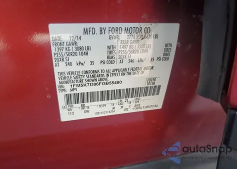 2015 Ford Explorer Xlt from USA, damaged, VIN 1FM5K7D86FGB55480